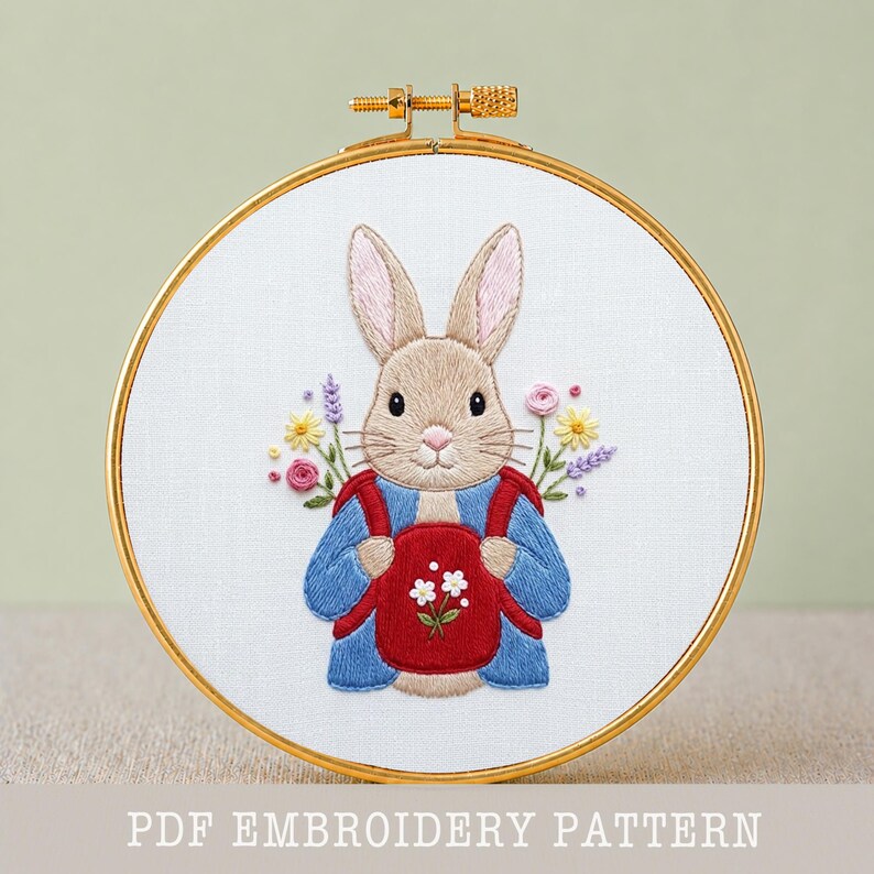 Bunny Embroidery Pattern PDF Rabbit Hoop Art Beginner Friendly Hand ...