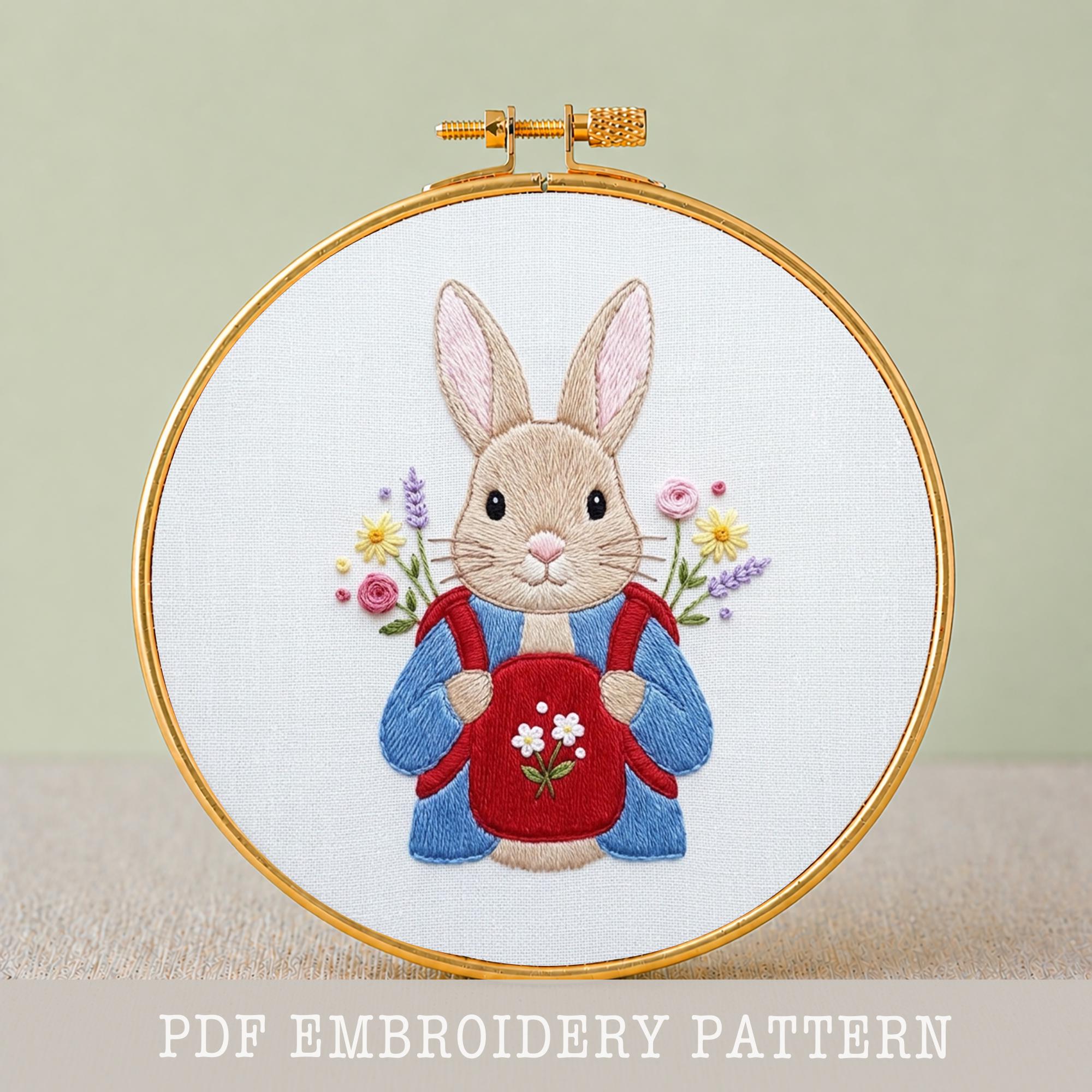 Bunny Embroidery Pattern PDF Rabbit Hoop Art Beginner Friendly Hand ...
