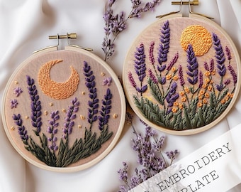 Lavender Floral Embroidery Pattern: Beginner friendly, hoop art (PDF Pattern)