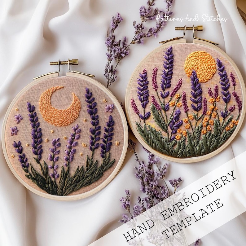 Lavender Floral Embroidery Pattern: Beginner Friendly, Hoop Art (PDF ...
