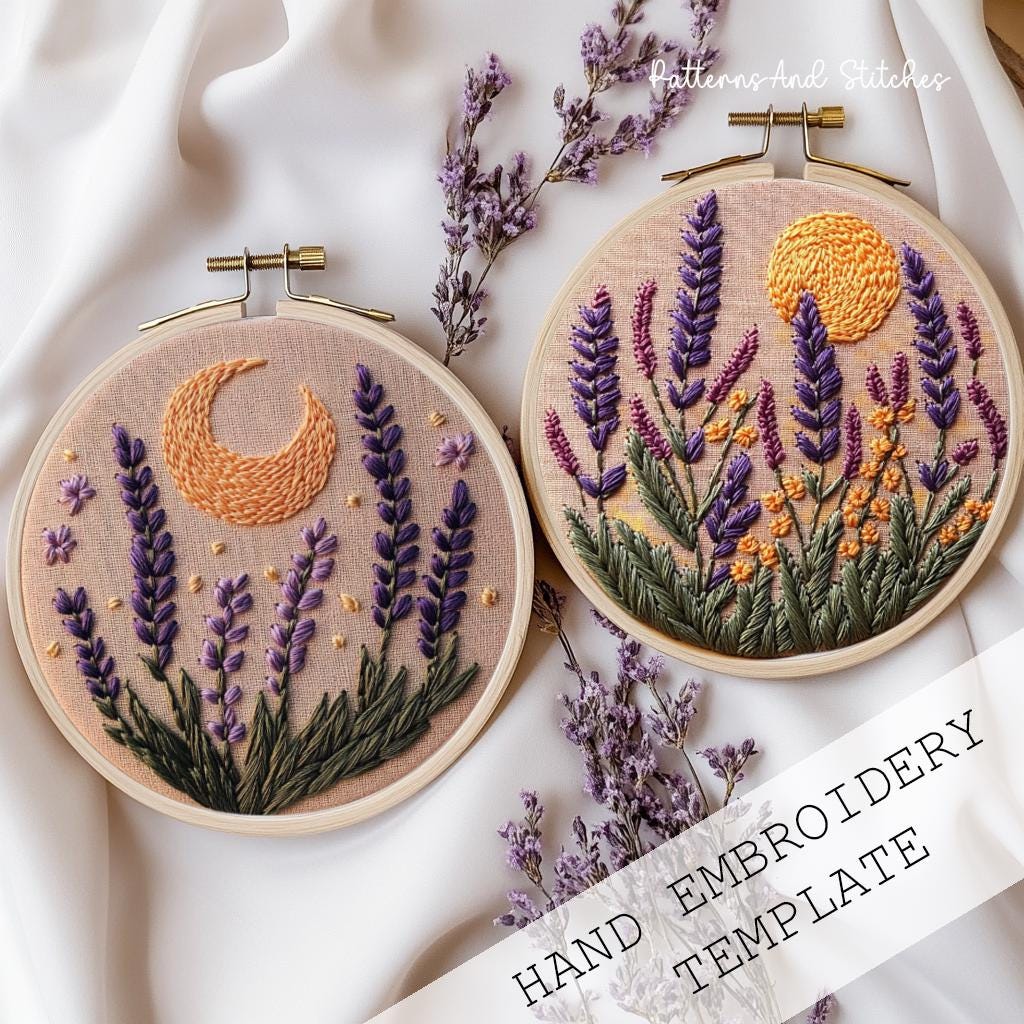 Lavender Floral Embroidery Pattern: Beginner Friendly, Hoop Art (PDF ...