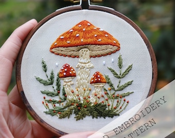 Mushrooms embroidery, Embroidery trendy, Hand embroidery, autumn crafts, DIY gifts, DIY Cottage core Embroidery,DIY Mushroom core Embroidery