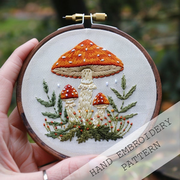 Mushrooms embroidery, Embroidery trendy, Hand embroidery, autumn crafts, DIY gifts, DIY Cottage core Embroidery,DIY Mushroom core Embroidery