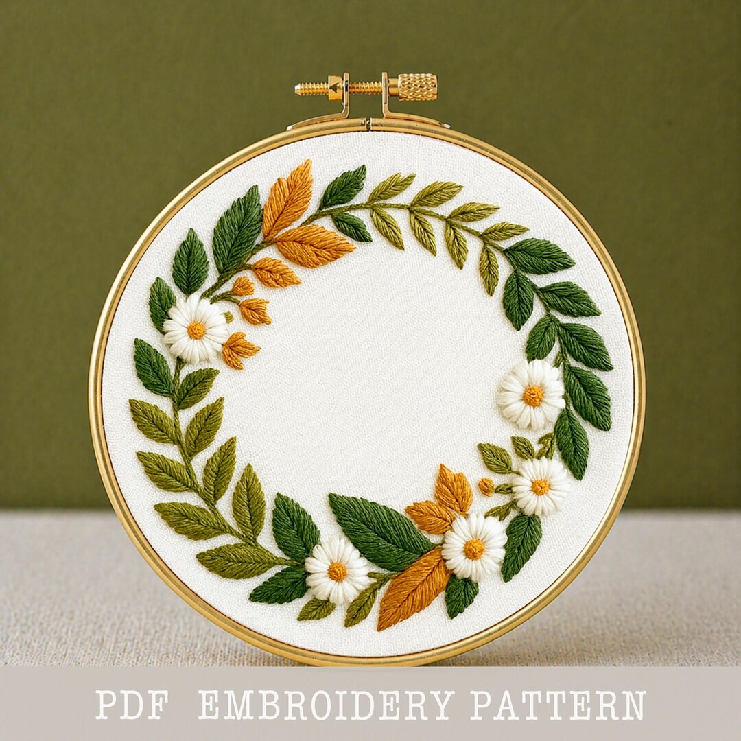 Wreath Embroidery Pattern PDF Floral Frame Digital Download Botanical ...