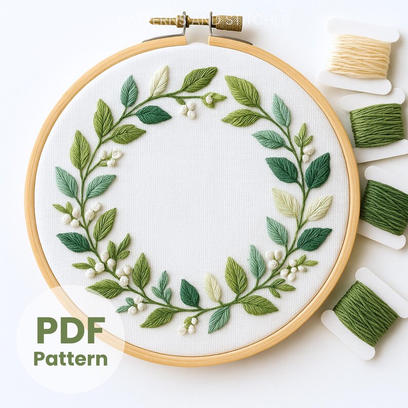 Leaf Sprig Wreath Embroidery Pattern: Beginner Needlepoint (PDF Digital ...