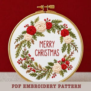 Merry Christmas Hand Embroidery Pattern: Beginner Friendly, DIY Ornament Design (PDF Pattern)
