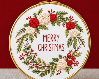 Merry Christmas Hand Embroidery Pattern: Beginner Friendly, DIY Ornament Design (PDF Pattern)