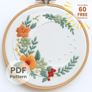 Flower Moon Embroidery template, Floral Celestial Embroidery, DIY Moon Pattern, creative embroidery, Whimsical Embroidery,DIY Embroidery Art