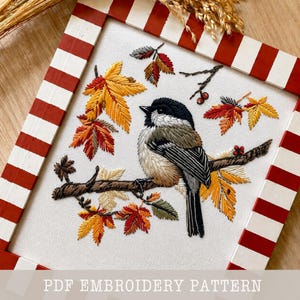 Patrón de bordado de aves otoñales: Corona de bosque (PDF)