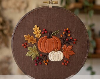Pumpkin Leaf Hand Embroidery Pattern: Beginner DIY Project (PDF Pattern) Autumn Berry Hoop Art, Printable Template, Digital Download