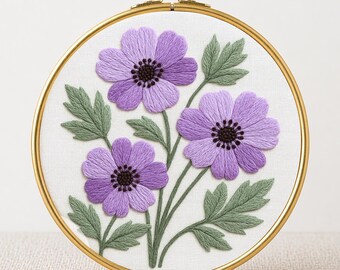 ホワイトアネモネの刺繍パターン：初心者向け花柄デザイン（PDF