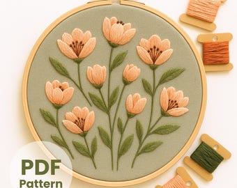 Wildflowers Hand embroidery pattern: PDF pattern, 6 sizes
