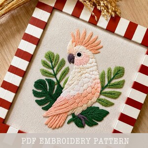 Cockatoo Parrot Embroidery Hoop Art: DIY Pattern, Tropical bird (Instant Download)