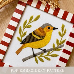 Kiefernsänger Stickdatei: Moderne Vogelkunst, modernes Handwerk (PDF Vorlage)