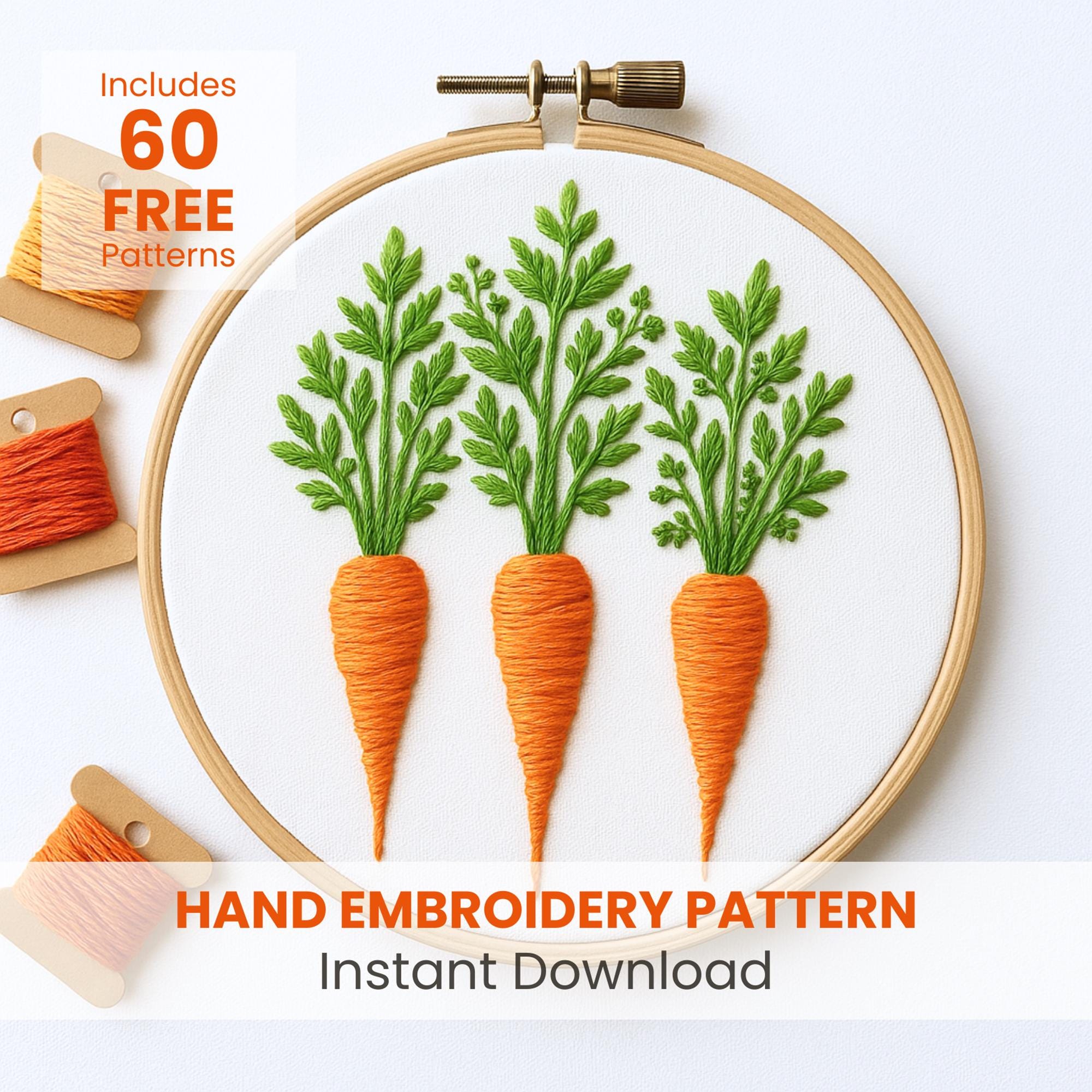 Carrot Harvest Hand Embroidery, PDF Pattern, Beginner Pattern, Spring Garden, Spring crafts, easter crafts, easter decor, carrots embroidery