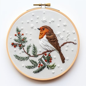 Winter Bird embroidery pattern, Christmas ornament DIY, Winter Embroidery, PDF Instant download, Chickadee bird embroidery, Christmas Gift