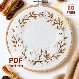 Ghost Frame Hand Embroidery Pattern, Autumn Embroidery Pattern, Halloween embroidery art, Witchy Design, Hand Embroidery, DIY Embroidery PDF