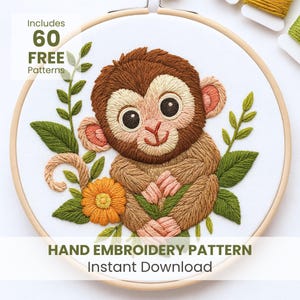 Monkey Hand Embroidery Pattern: Beginner Friendly DIY Art, home decor (PDF Pattern)