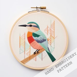 Decorative Bird Embroidery Pattern, Beginner Embroidery Pattern PDF, Bird Lover Embroidery Patterns, Easy Embroidery Designs, Geometric art