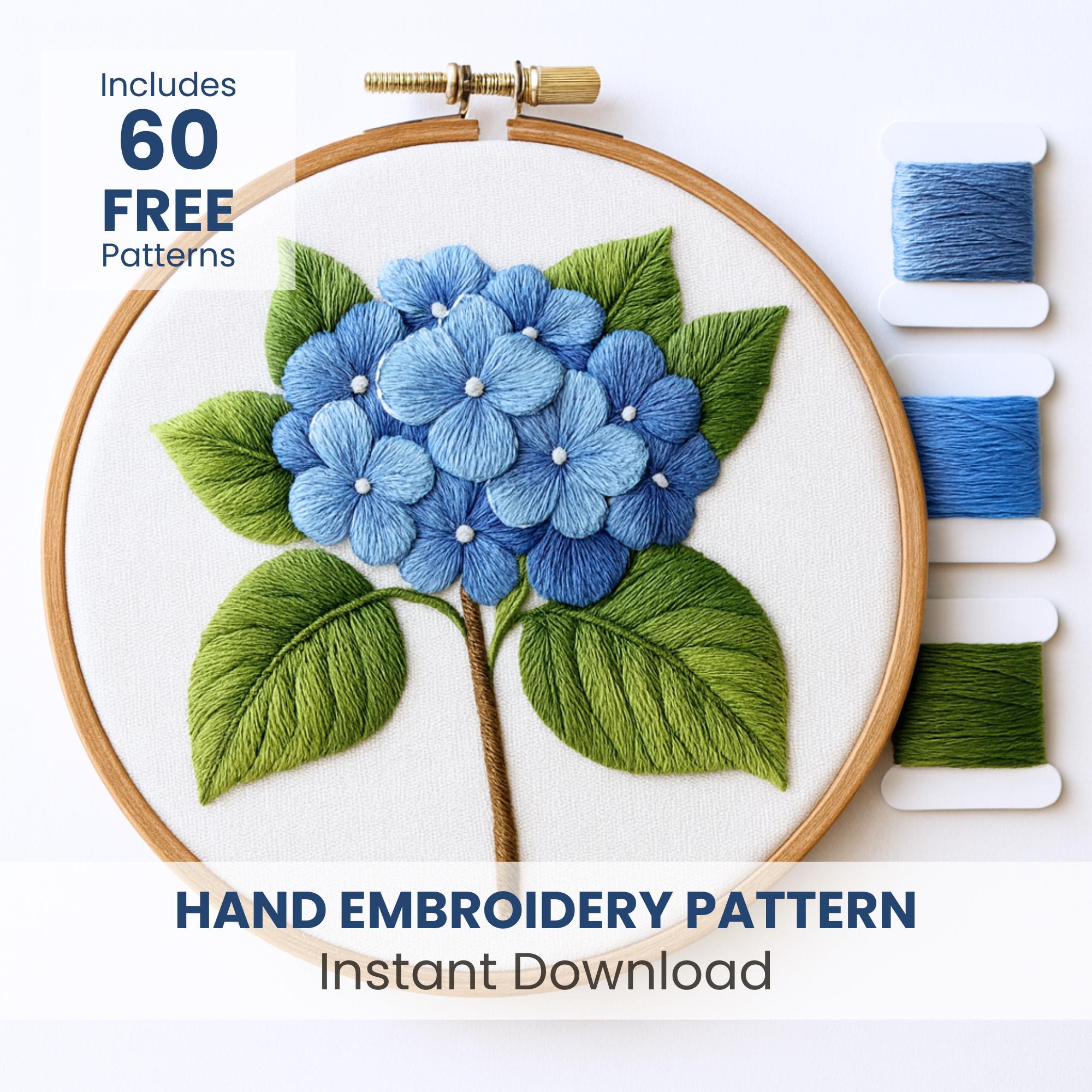 Blue Hydrangea Embroidery Pattern: Floral Needlework (PDF Download