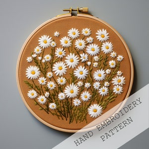 Modello di ricamo Daisies Meadow, ricamo botanico, modello PDF, arte del telaio da ricamo, modello floreale, file digitale, adatto ai principianti