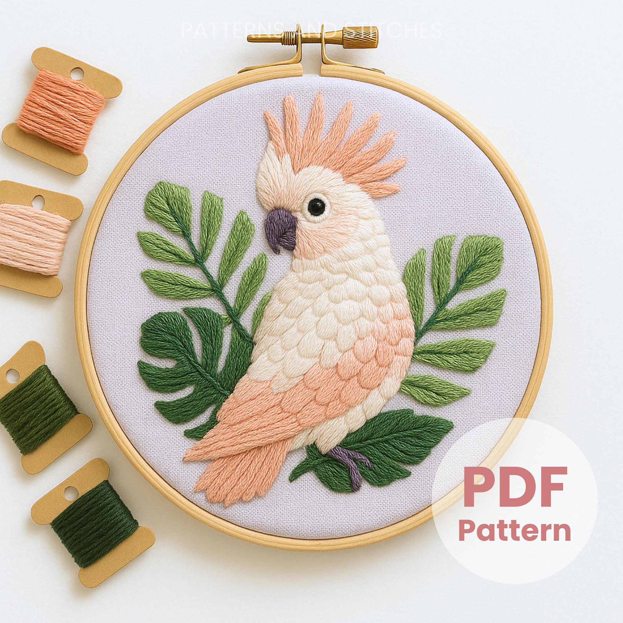 Cockatoo Parrot Embroidery Hoop Art: DIY Pattern, Tropical Bird (instant  Download)