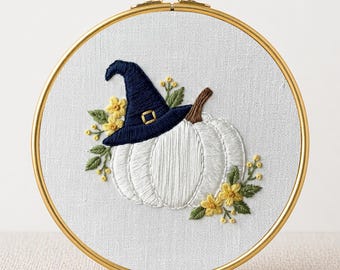 Witch Hat Pumpkin Embroidery PDF Pattern Digital Download Floral Halloween Hoop Art Beginner Friendly Fall Wall Decor Printable Download