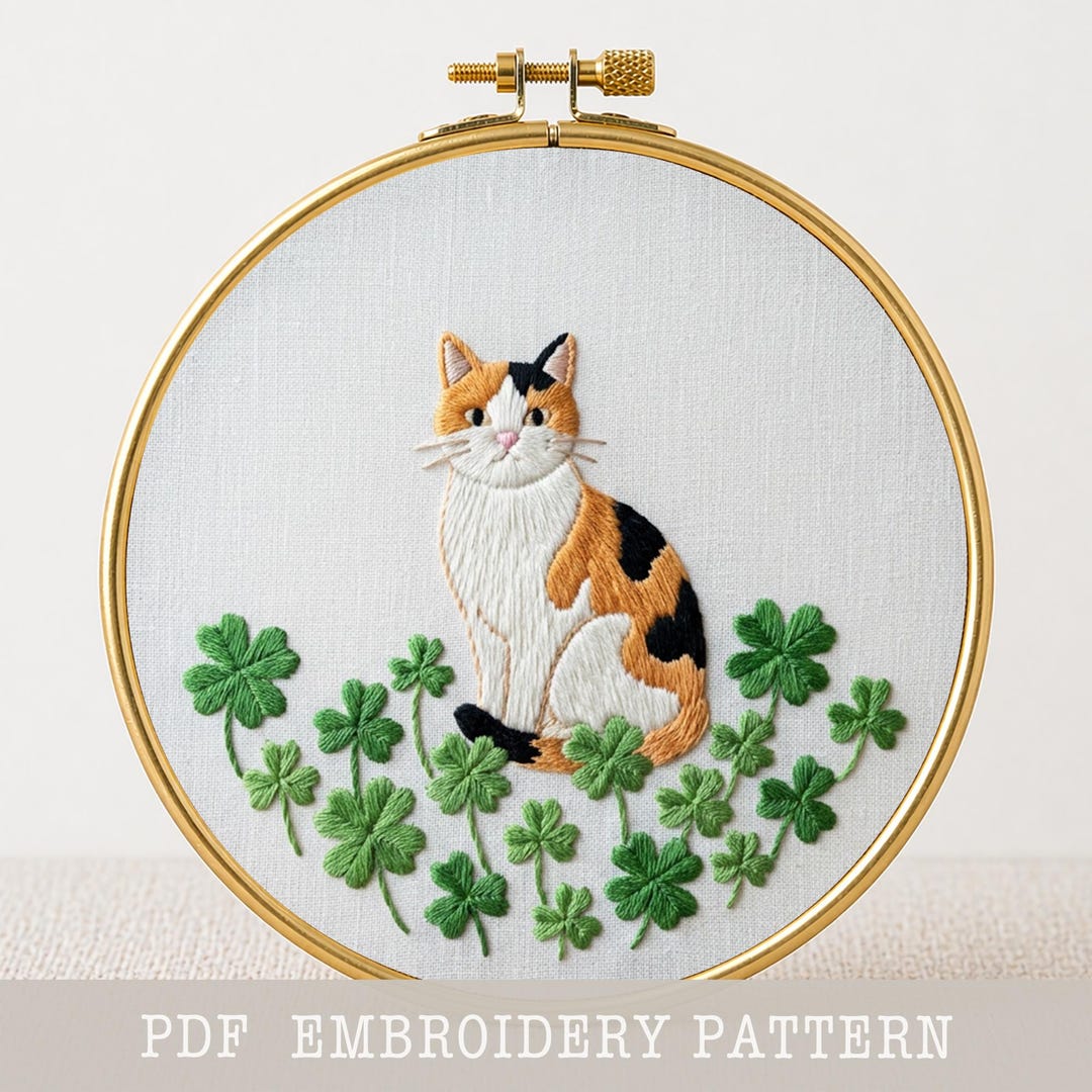 Calico Cat Embroidery Pattern PDF Digital Download Clover Hoop Art ...