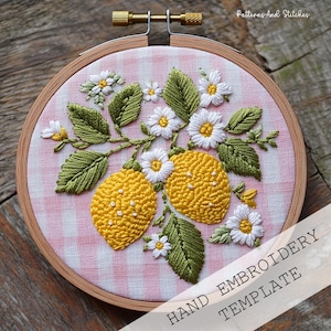 Lemons Hand Embroidery Pattern, Kitchen decor, spring citrus Embroidery Pattern, lemon fruit Design, Embroidery Pattern, printable pattern