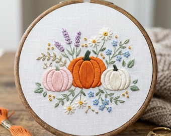 Floral Pumpkin Embroidery Pattern: Autumn Design, Needlework (PDF Pattern)
