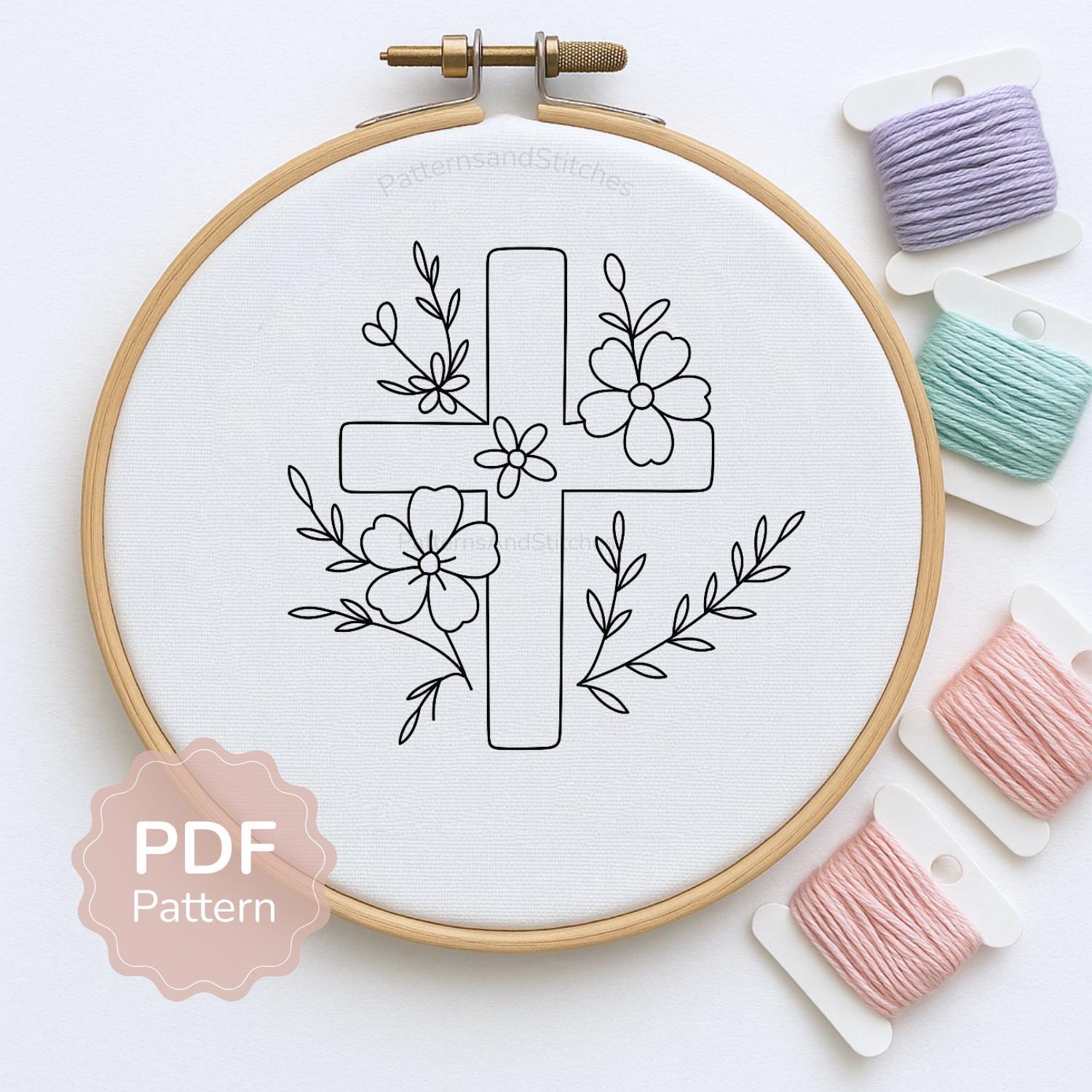 Floral Cross Hand Embroidery Pattern: Christian Theme, Beginner ...