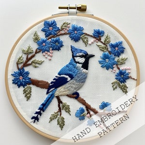 Set of 3 Blue Jay Birds Embroidery template, Digital Pattern, Instant Download DIY Embroidery, Hoop Art, Hand Embroidery, Cute Nursery Decor image 3