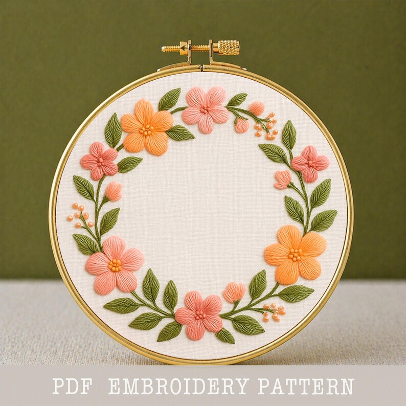 Spring Floral Wreath Hand Embroidery Pattern: Beginner Friendly Hoop ...