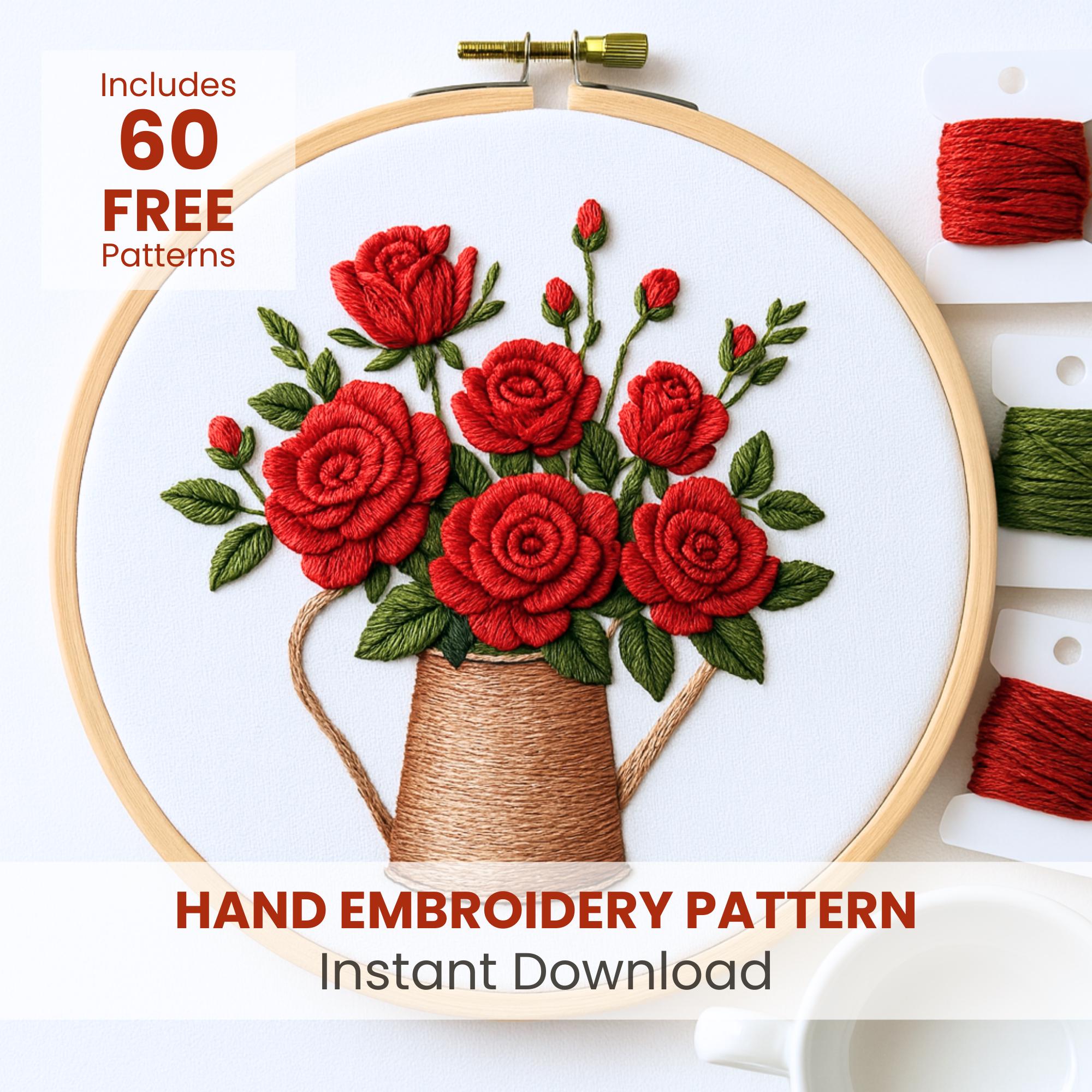 Red Roses Hand Embroidery Pattern: Floral DIY, Relaxing Craft (PDF 