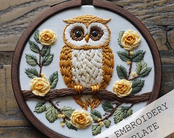 Spring Owl Embroidery Pattern, Instant Download, Beginner Patterns, Owls Embroidery, Gift idea, DIY Embroidery Template, Embroidery Patterns