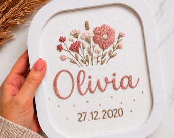 Personalised Blossom Embroidery Pattern PDF, Custom Name Floral Hoop Design, Beginner Embroidery Gift Keepsake gift for mom, grandma hobbies