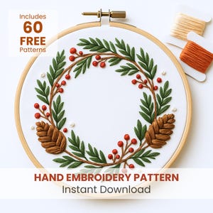 Pine Cone Embroidery Pattern: Winter DIY Project, idea gift (PDF Pattern)