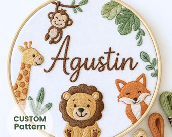Personalized Baby Name Embroidery Hoop Safari Nursery Decor  3 to 8 inches