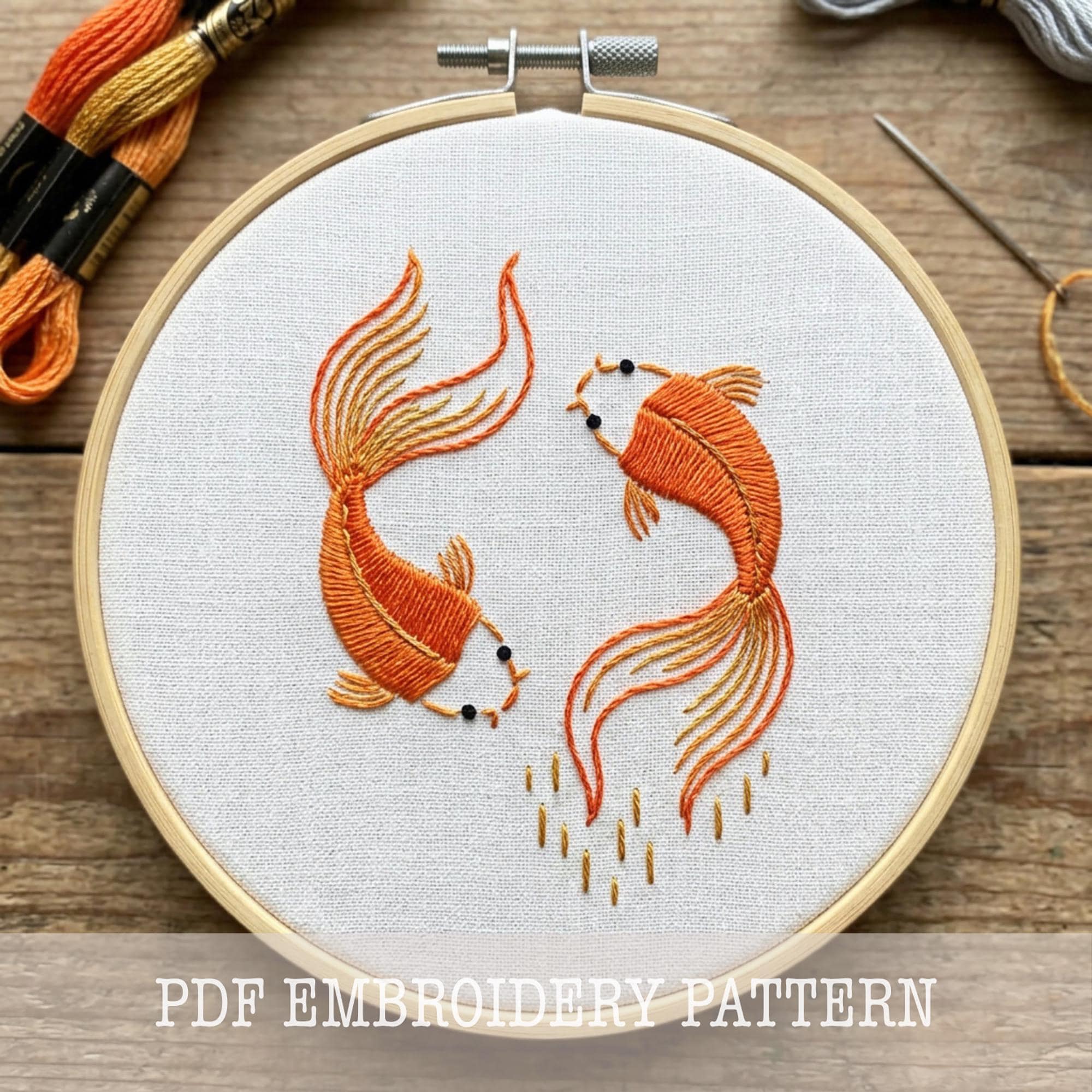 金魚池の手刺繍パターン：夏のDIYフープアート（PDF） - Etsy 日本