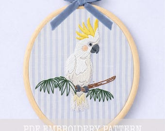 Cockatoo Embroidery PDF Pattern Digital Download Beginner Friendly Tropical Bird Hoop Art Exotic Wall Art Bird Lover Gift Printable Template