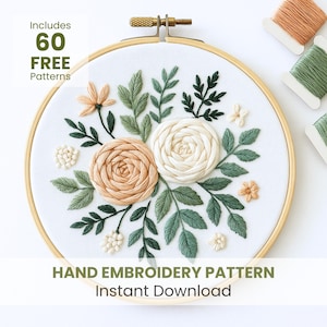 Floral Bouquet Embroidery Pattern: 6 Sizes, Beginner friendly modern craft (PDF Download