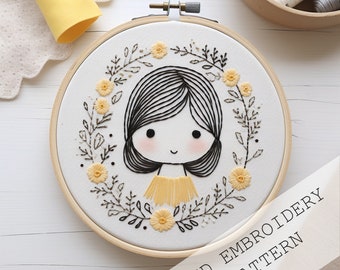Floral Embroidery Pattern, Embroidery Template, PDF Pattern, Easy Embroidery Pattern, girl Embroidery, Digital Download, DIY wildflowers art