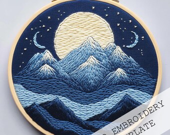 山岳風景の手刺繍パターン：簡単なフープアート（PDFパターン） - Etsy