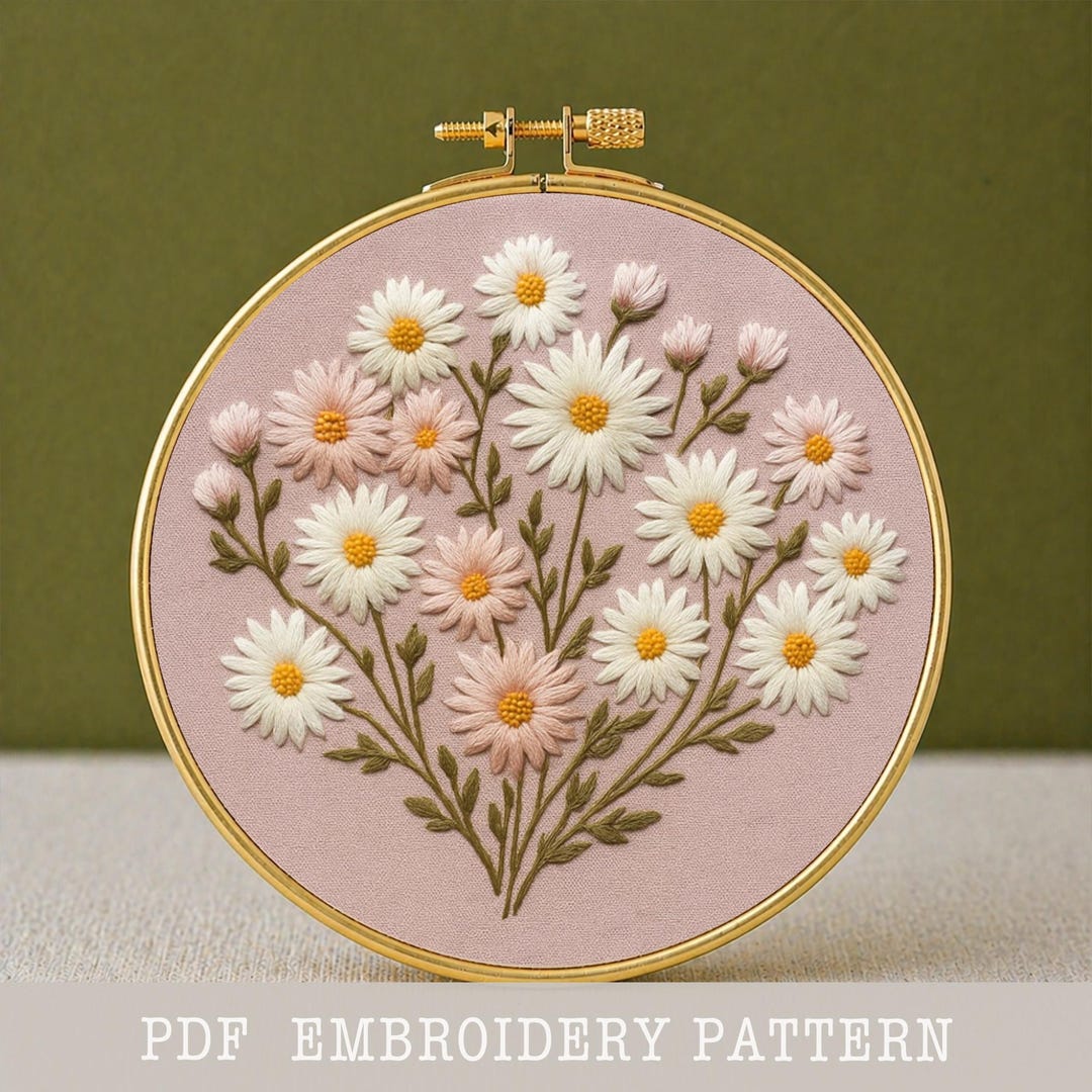 Wild Daisy Embroidery Pattern: Beginner Floral Hoop Art (PDF Pattern ...