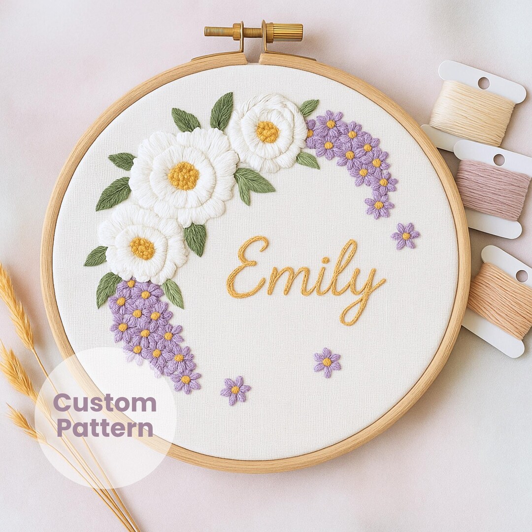 Patterned Designed Names Personalized Name Embroidery Pattern: Floral Wreath Design (PDF Pattern ...