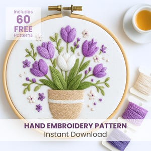 Blumenvase-Handstickerei-Muster: Nature Floral Design (PDF Download, 6 Größen)