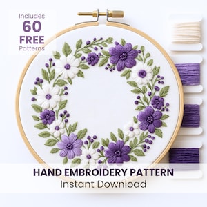 Lilac Wreath Embroidery template, Floral Embroidery, Hand Embroidery Pattern, PDF Digital Download, Floral Wreath Design,Hand Embroidery art