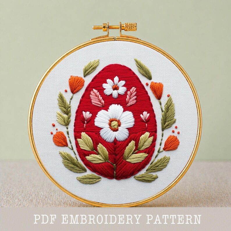 Easter Egg Embroidery Pattern PDF Floral Hoop Art Beginner Friendly ...