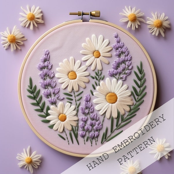 Wild Daisy embroidery pattern, Botanical embroidery, PDF pattern, embroidery hoop, Floral embroidery, digital download, DIY Spring craft art
