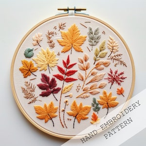 Fall Leaves Embroidery Pattern, Autumn Embroidery Design, Fall Embroidery Design, Nature Embroidery Pattern, Leaf Fall Craft, fall aesthetic